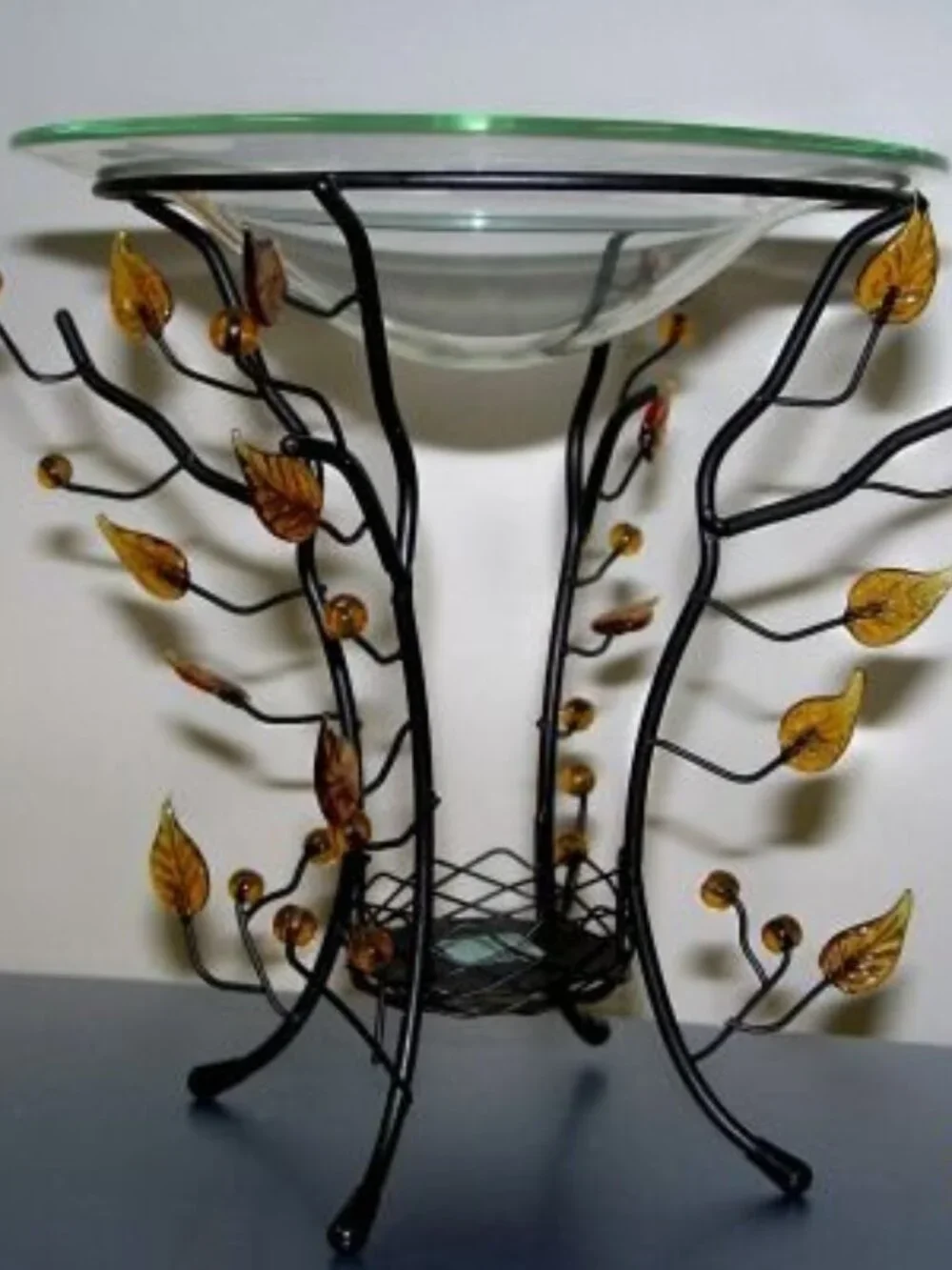 PartyLite Twig & Leaf Aroma Melts Warmer P9012 • Vintage Amber Leaf Design